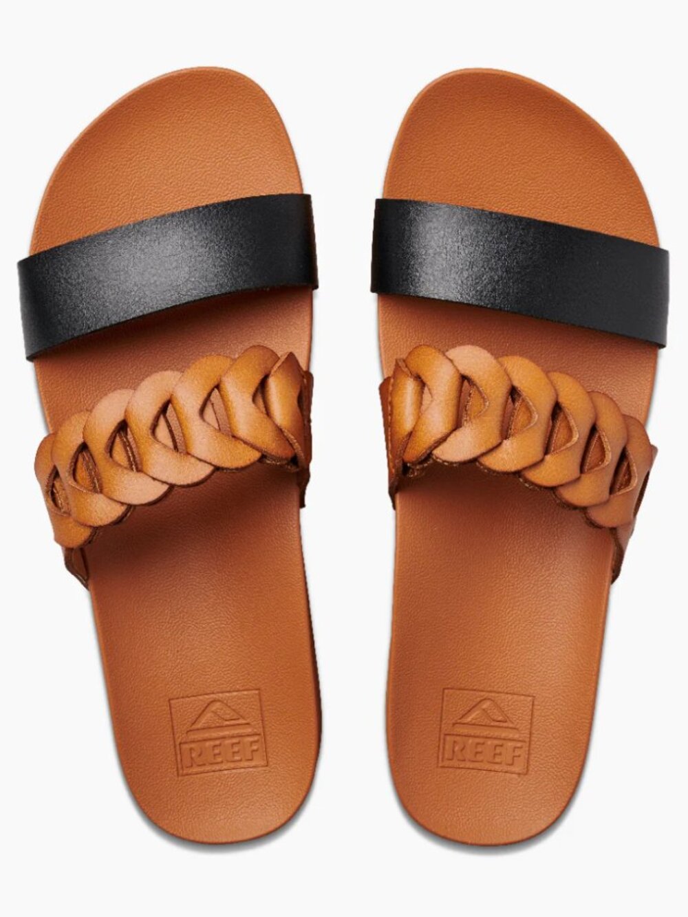 NWOT Reef Cushion Vista Hi Twist Black Brown Two-Strap Platform Sandals Sz 8 - Picture 1 of 13